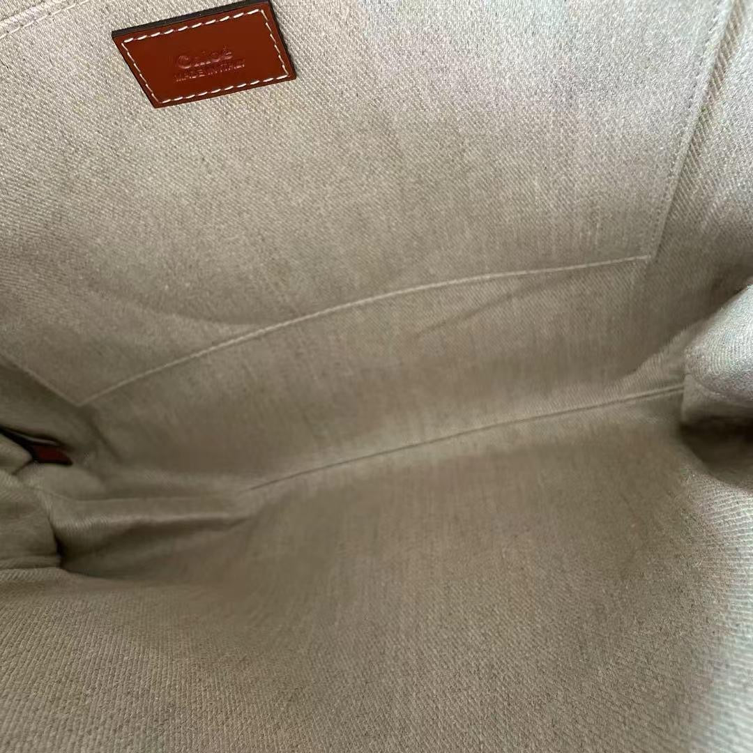 Chloe White Medium Woody Tote Bag Leinen Inside