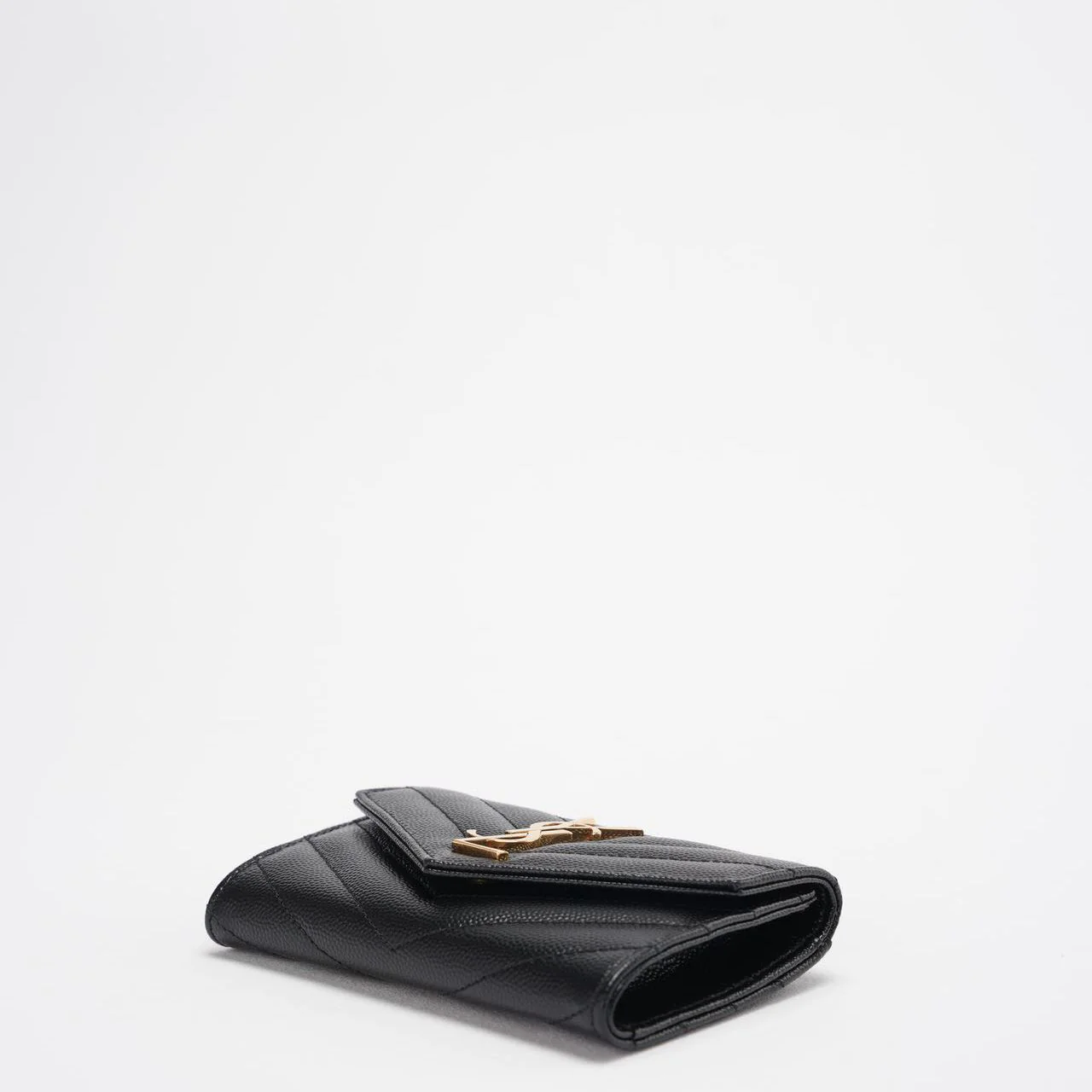 Saint Laurent Small Monogram Wallet Black Leather with Gold YSL Logo