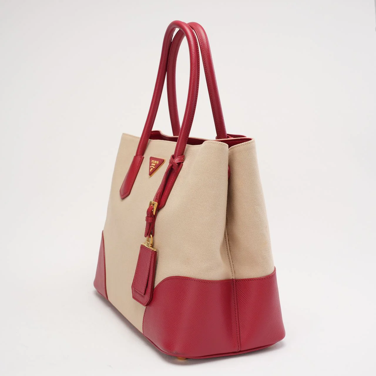 Parada Beige and Red Canapa Saffiano Double Bag