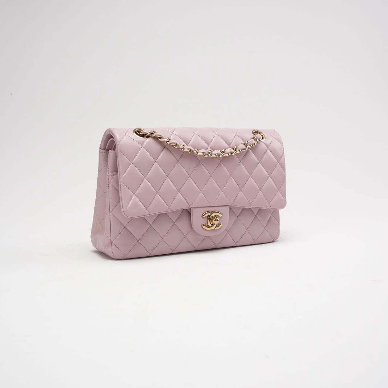Chanel Pink Quilted Medium Classic Double Flap Bag 2017