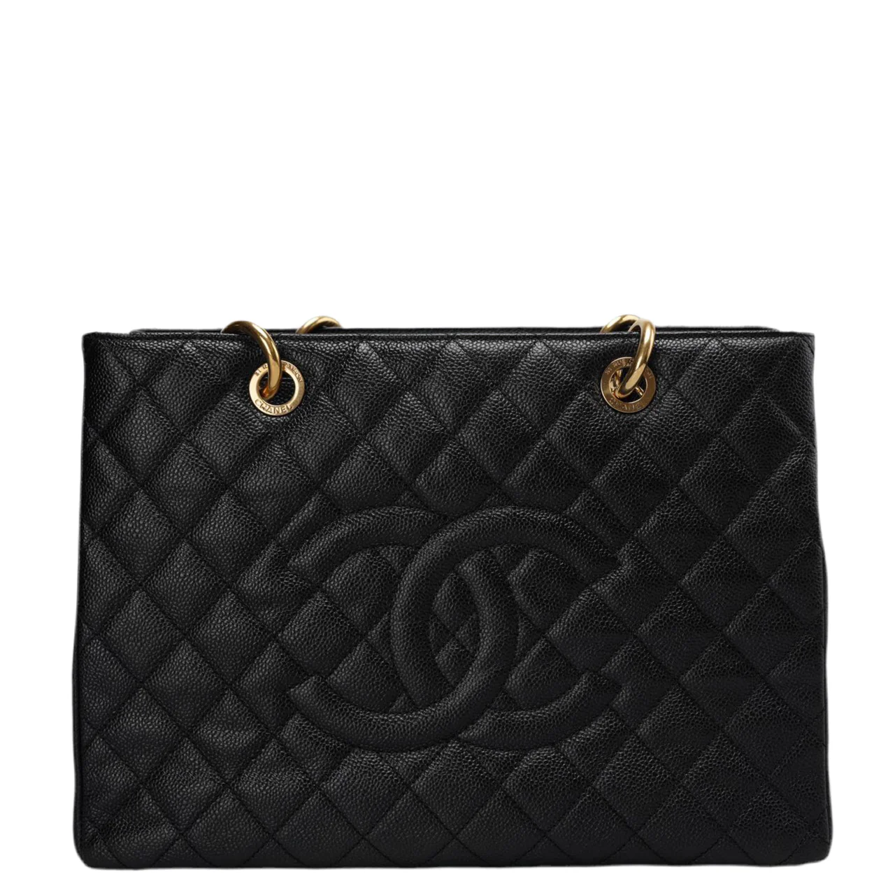 used-Chanel Medium Grand Shopping Tote Black GST Bag in Caviar Leather with Gold Hardware 2014-MILOURA