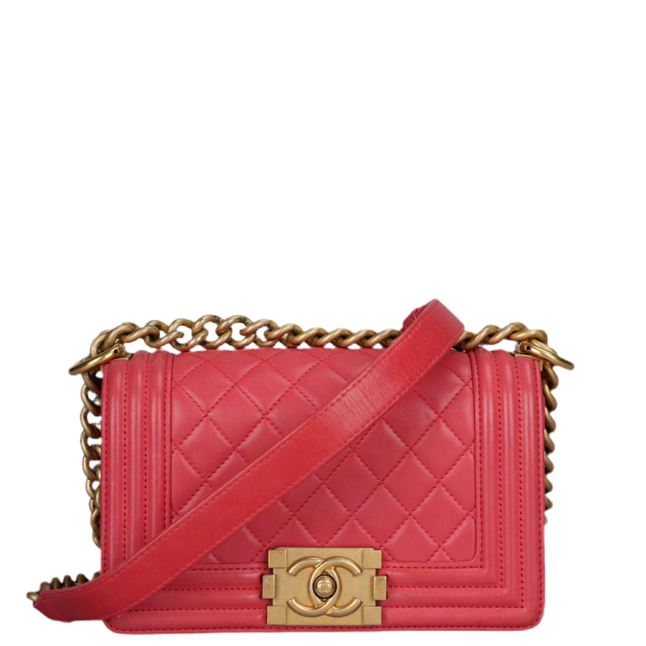 used-Chanel Lambskin Quilted Small Boy Flap Bag in Pink with Gold Hardware-MILOURA