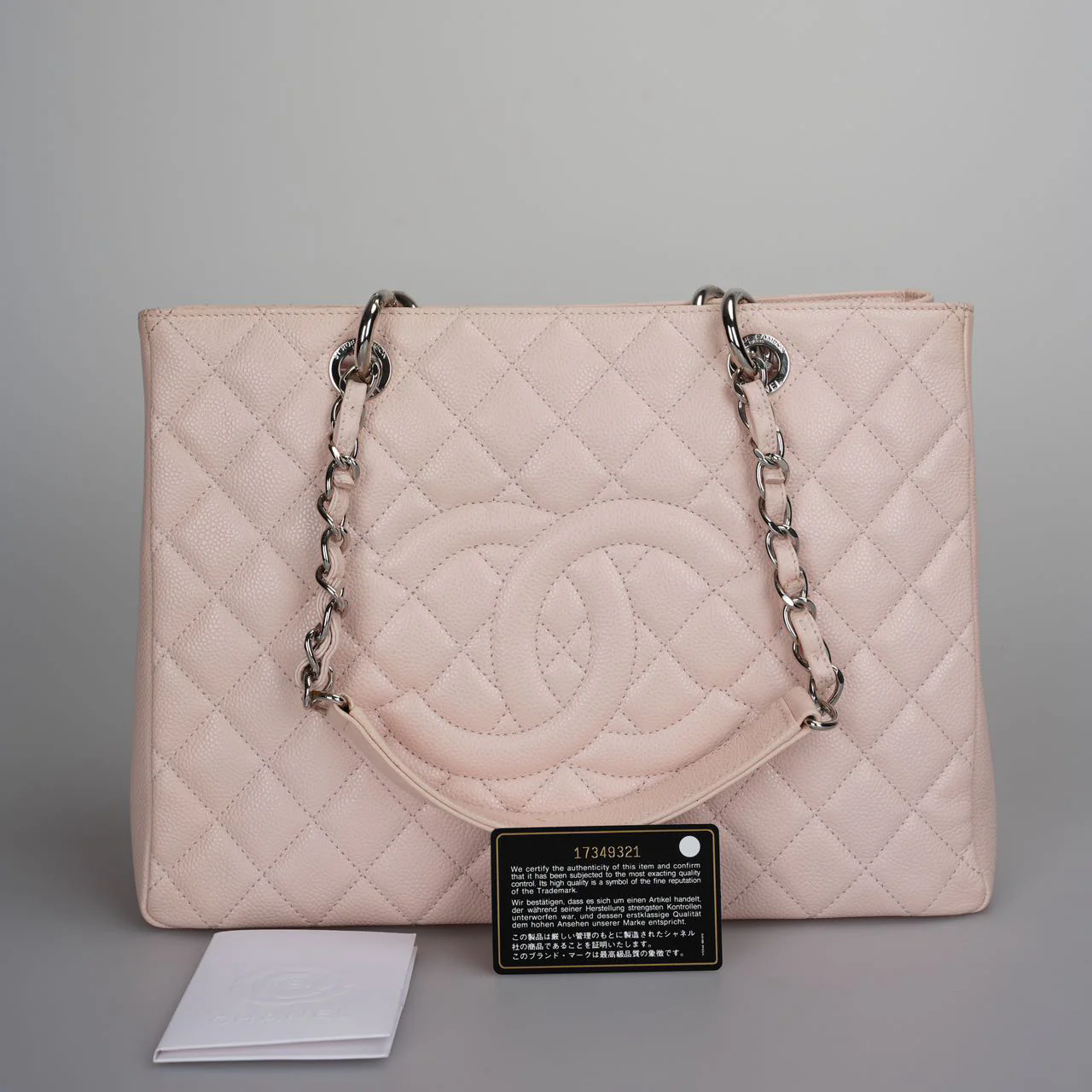used-Chanel Grand Shopping Tote Light Pink GST Bag in Caviar Leather with Silver Hardware-MILOURA