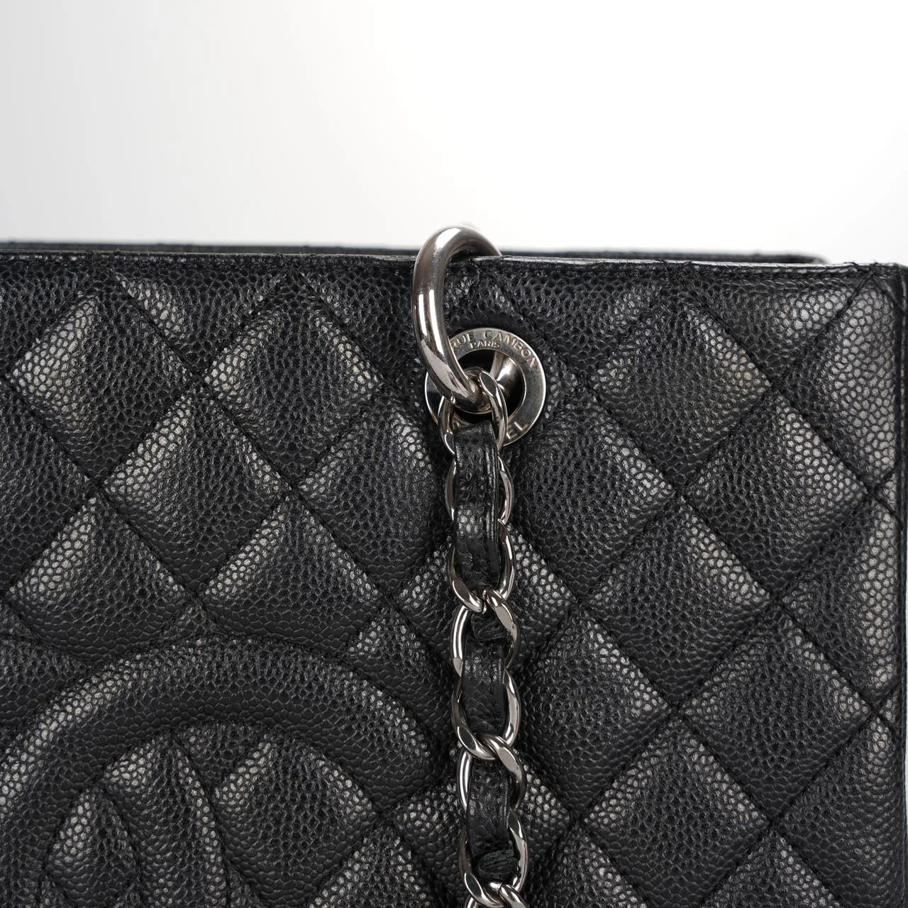 used-Chanel Black Quilted Caviar Leather GST Bag with Silver Hardware-MILOURA