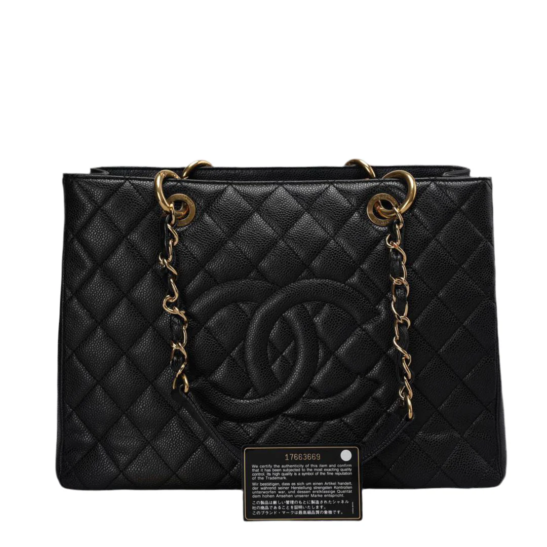 used-Chanel Medium Grand Shopping Tote Black GST Bag in caviar Leather with Gold Hardware from 2013-MILOURA