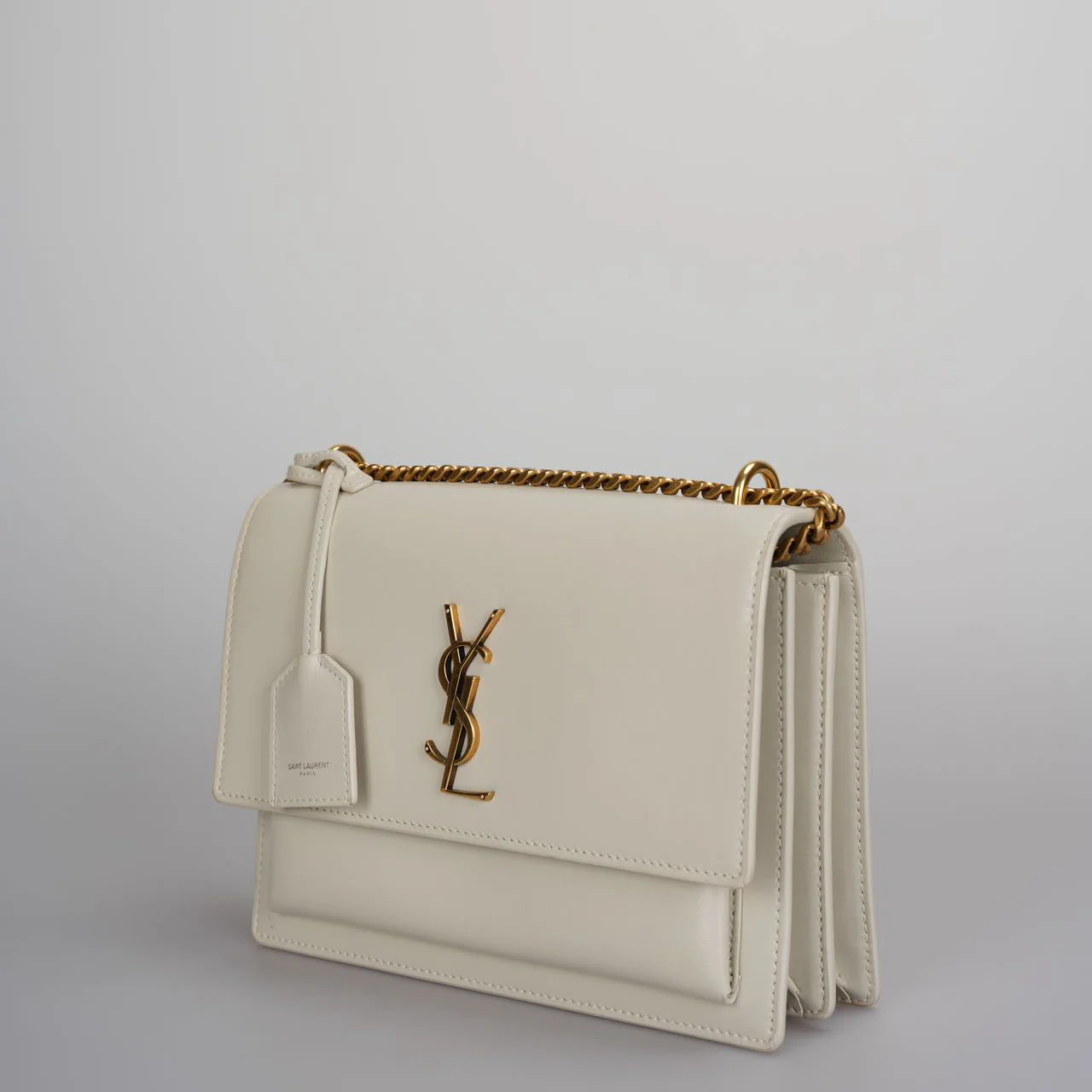 used-Saint Laurent Calfskin Medium Monogram Sunset in Blanc Vintage-MILOURA