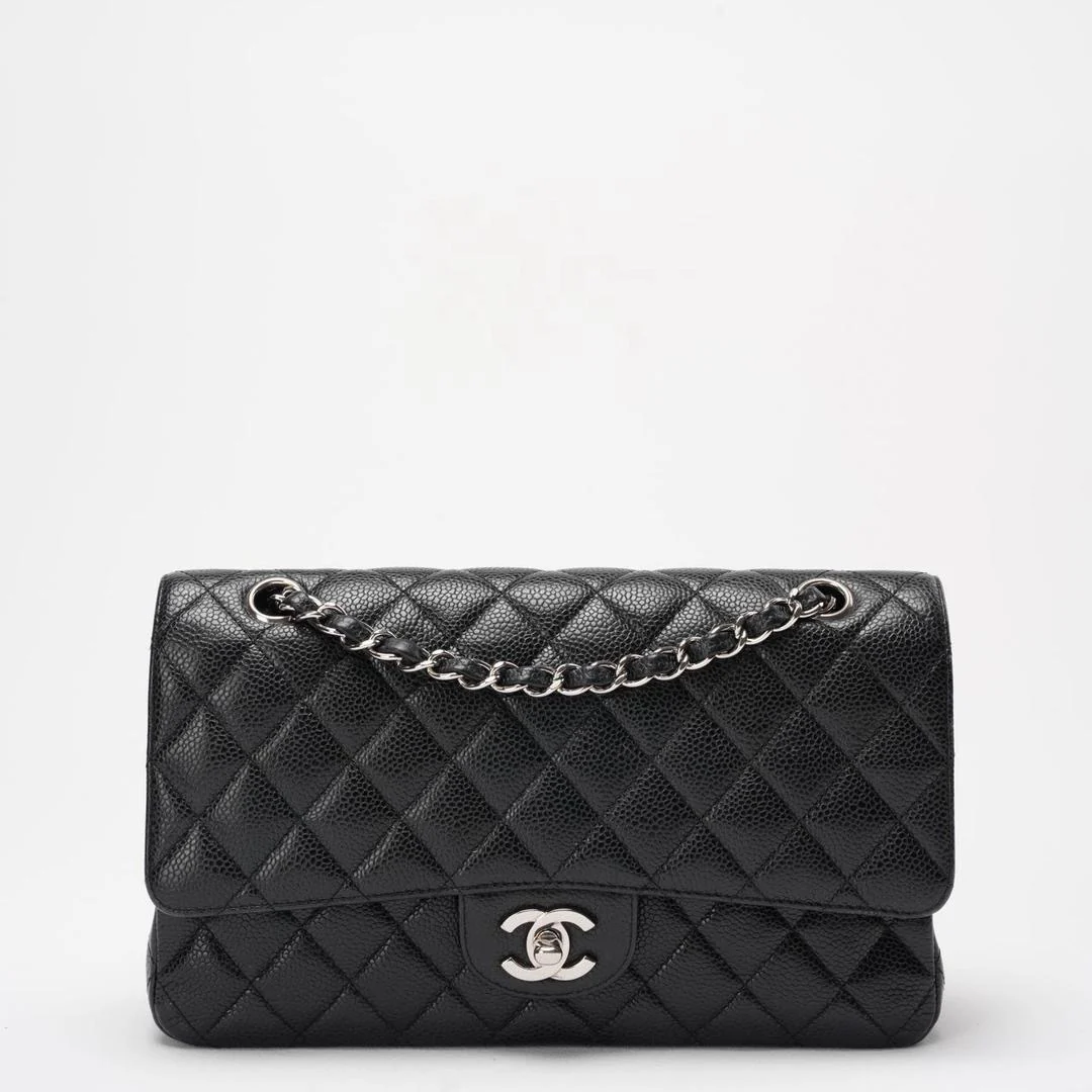 Chanel Black Quilted Caviar Medium Classic Double Flap Bag