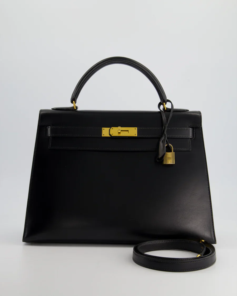 used-Hermes vintage Kelly 32 sellier in box leather with gold hardware-MILOURA