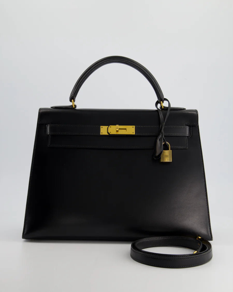 used-Hermes vintage Kelly 32 sellier in box leather with gold hardware-MILOURA