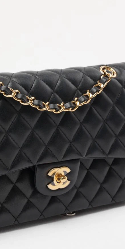 Chanel Black Double Flap Bag Medium Lambskin