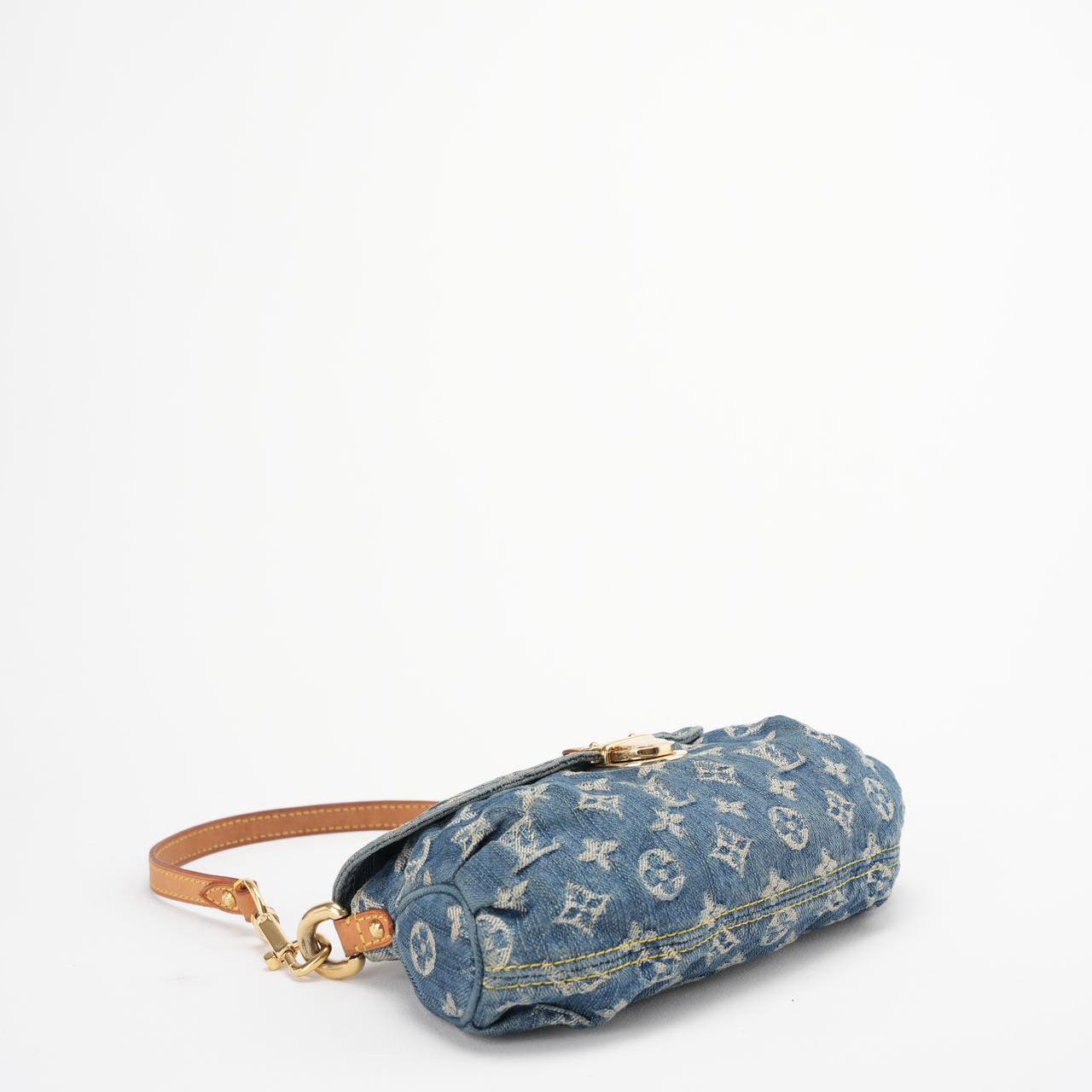 Louis Vuitton Vintage Shoulder Handbag Monogram Denim Mini Pretty Canvas Leather Blue