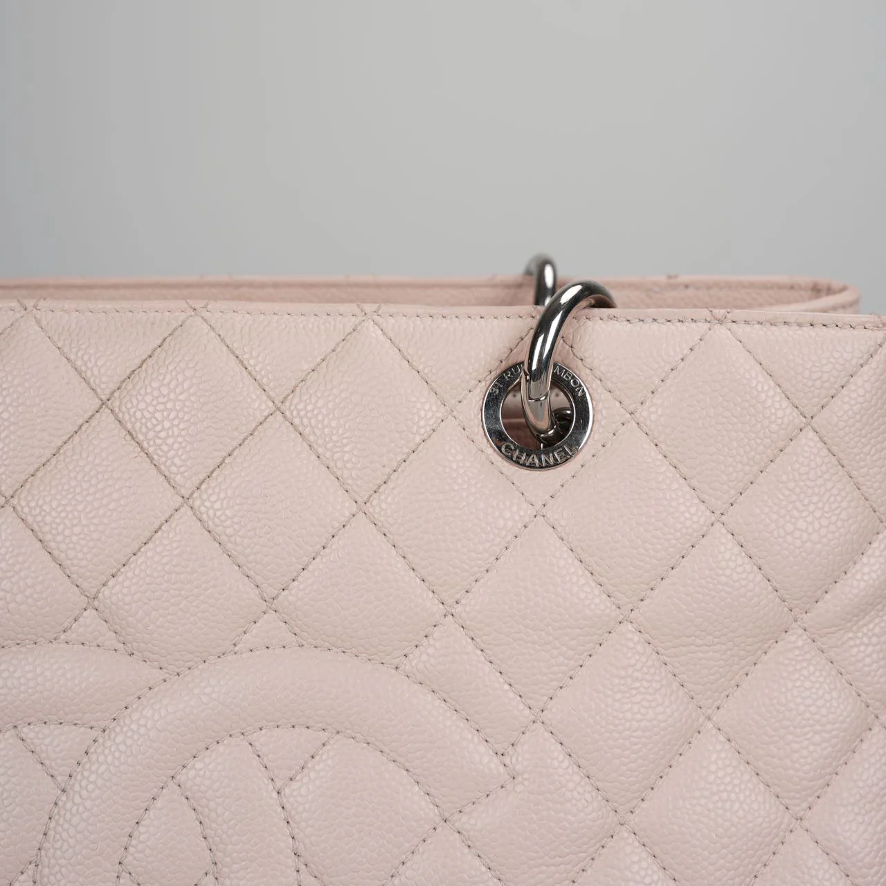 used-Chanel cherry blossom pink Grand Shopping Tote GST Bag in Caviar Leather with Silver Hardware-MILOURA