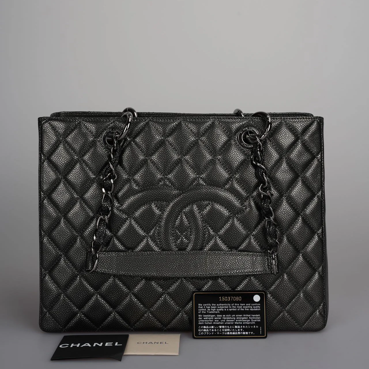 used-Chanel Grand Shopping Tote Black GST Bag in Caviar Leather with Black Hardware-MILOURA