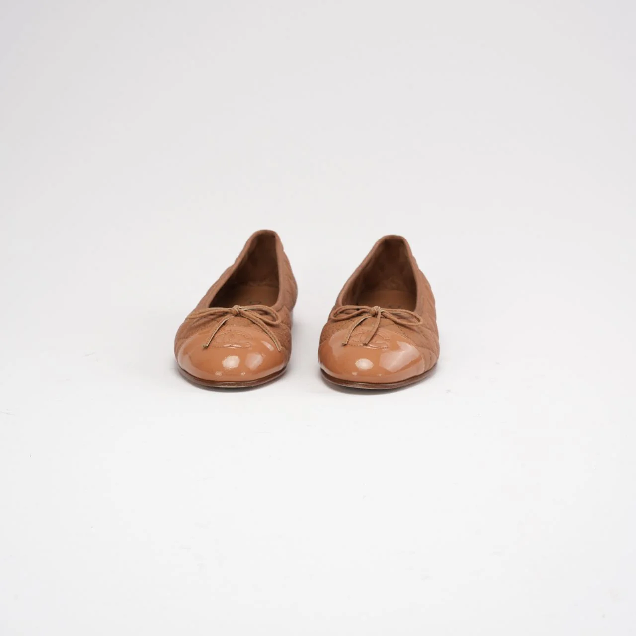 Chanel Brown Quilted Leather CC Bow Ballet Flats Size 37
