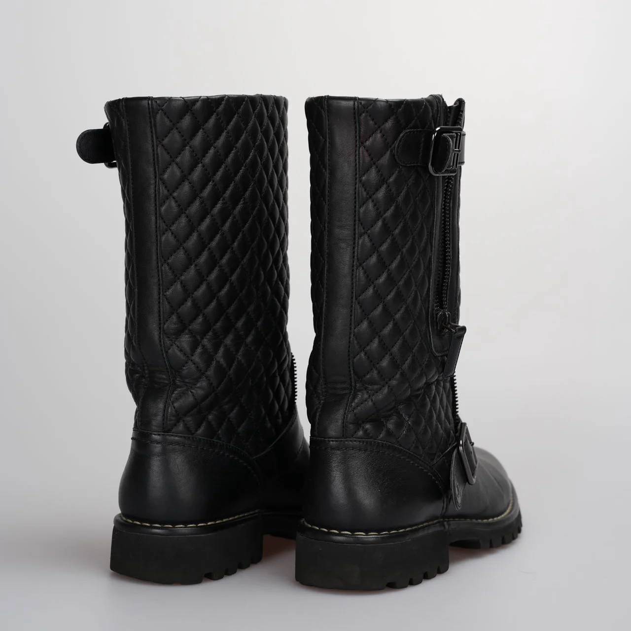 used-Chanel Quilted Motorcycle Boots Black-MILOURA