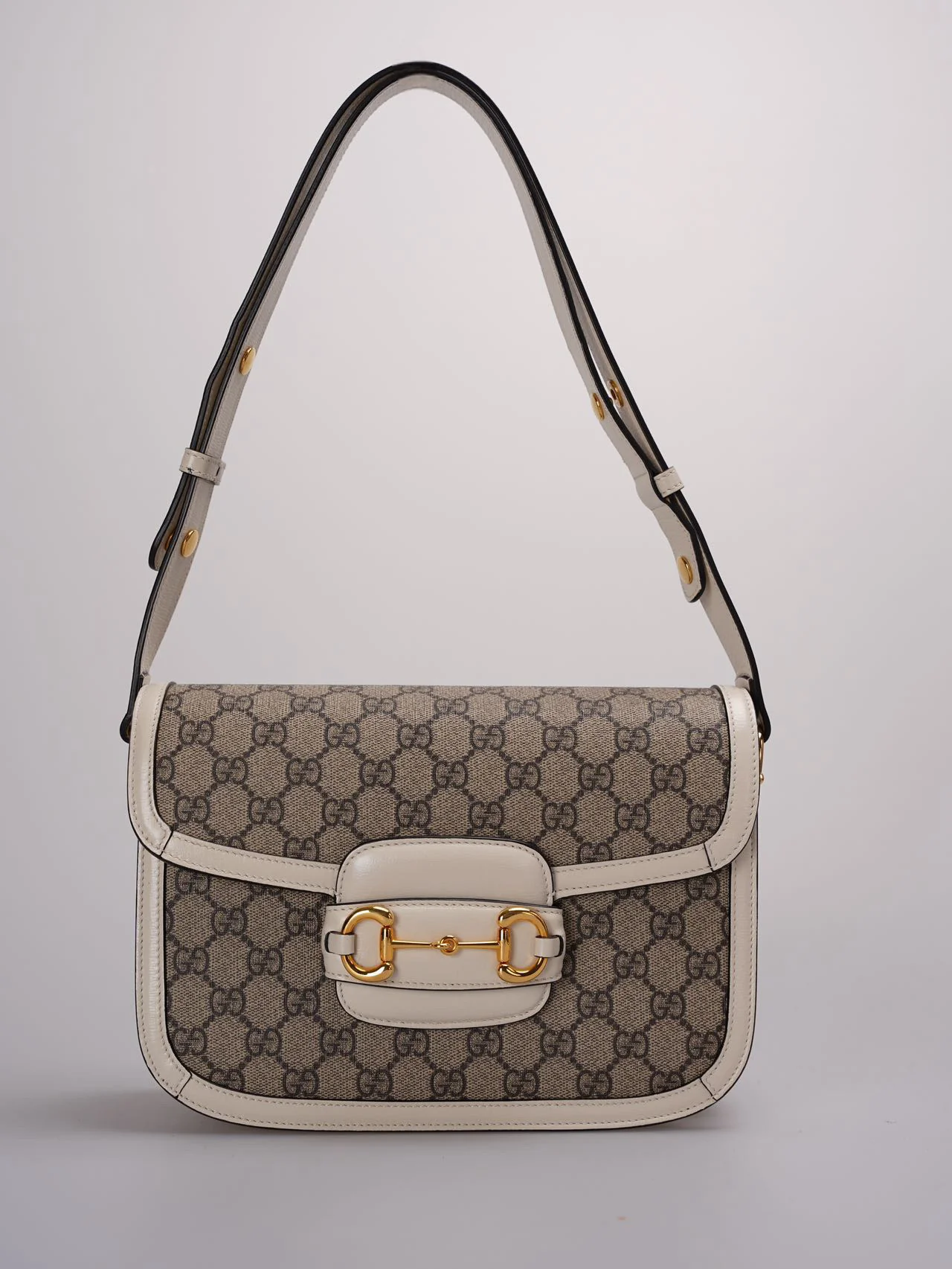 used-Gucci Supreme Monogram Beige Calfskin Horsebit 1955 Shoulder Bag-MILOURA