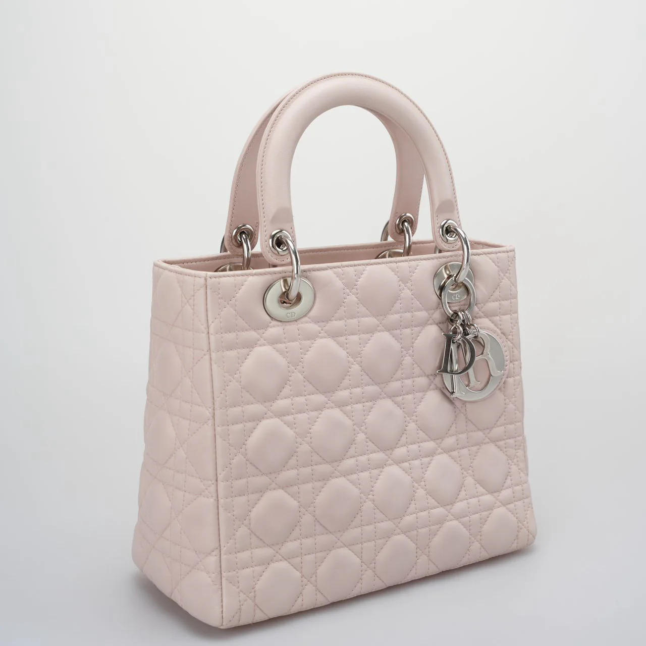 used-Christian Dior cherry blossom pink lady Dior bag in Lambskin with silver Hardware-MILOURA