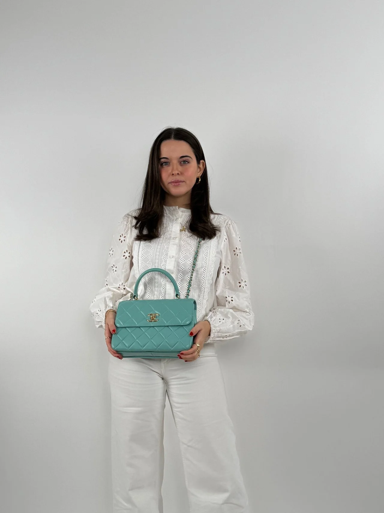 used-CHANEL Small Trendy CC Bag in Tiffany Blue with Gold Hardware-MILOURA