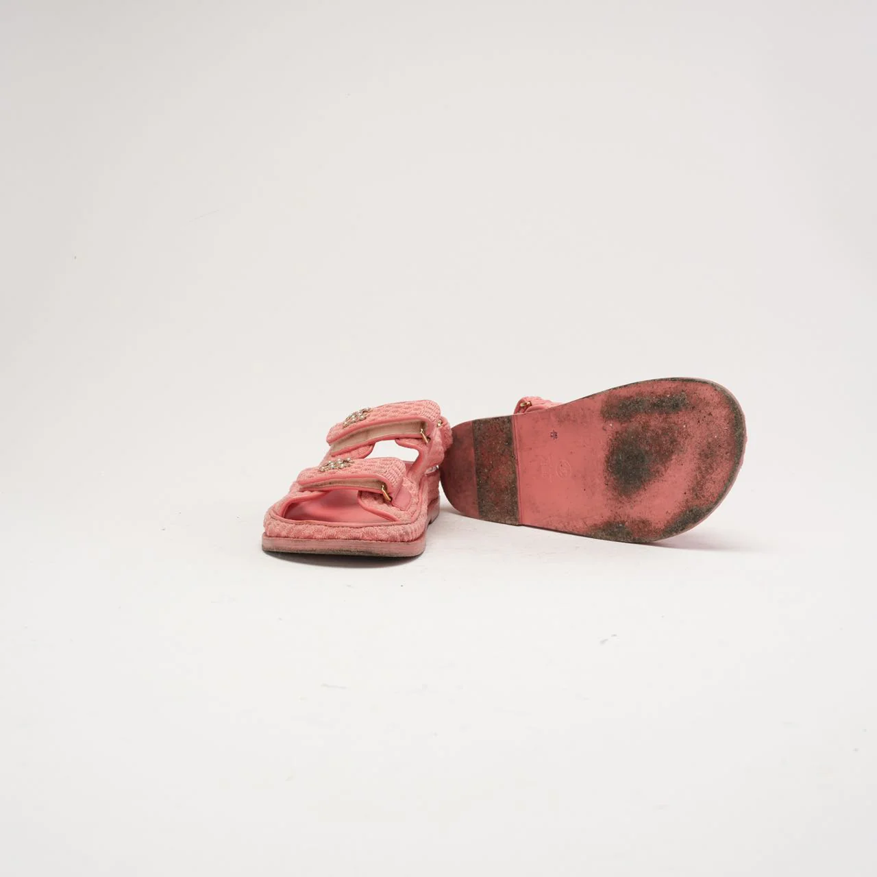 Chanel Pink Dad Fabric Sandals Size 38.5