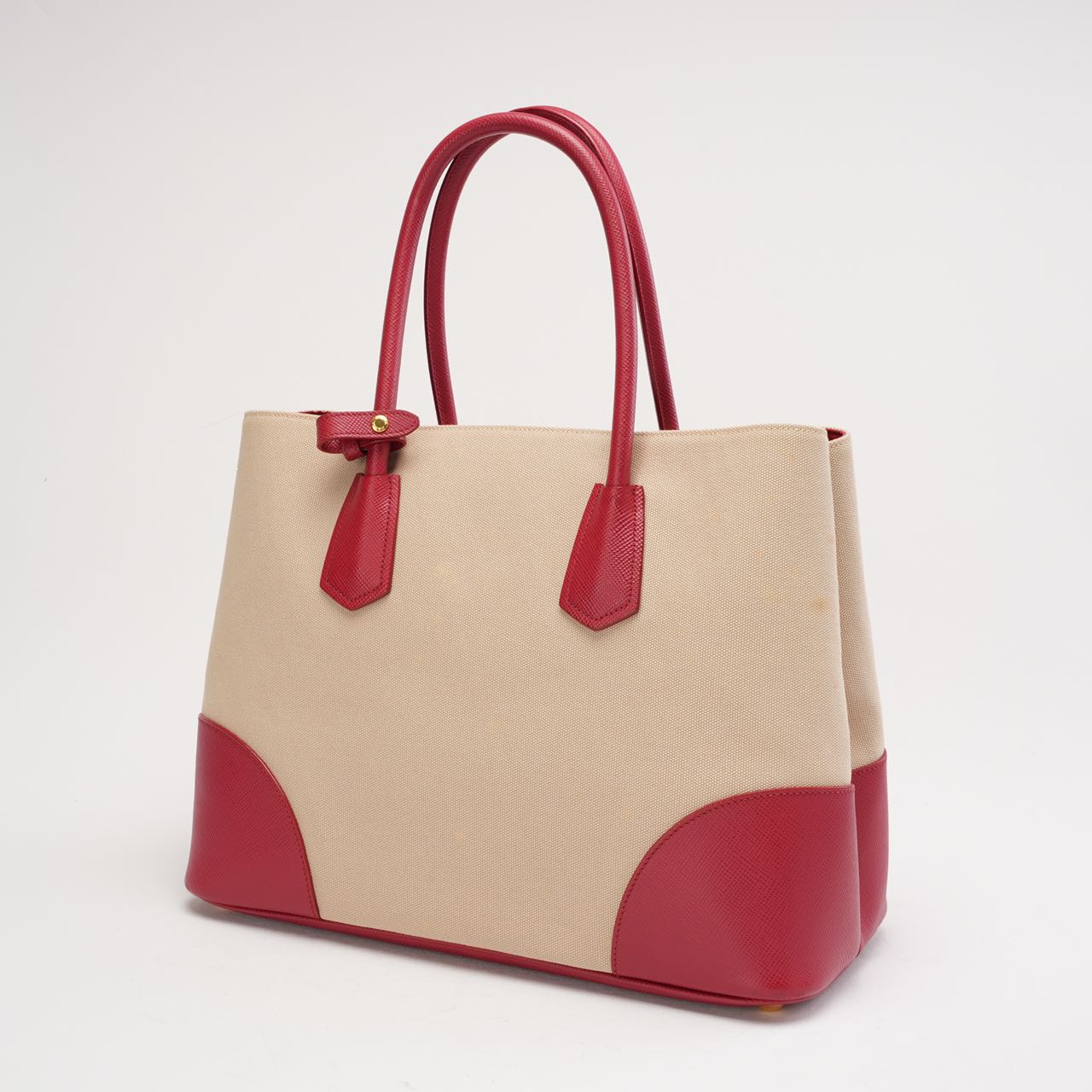 Parada Beige and Red Canapa Saffiano Double Bag