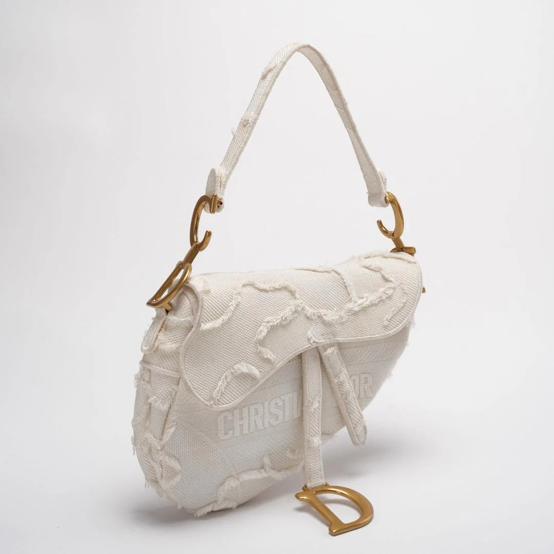 Dior Saddle Bag Camouflage White Canvas Medium Handbag with Gold Hardware 2020