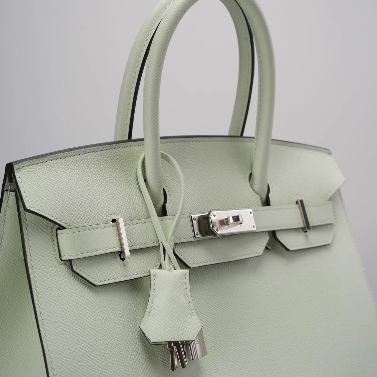 used-Hermes Birkin sellier 30 Bag in Vert Fizz Epsom Leather with Palladium Hardware B stamp-MILOURA