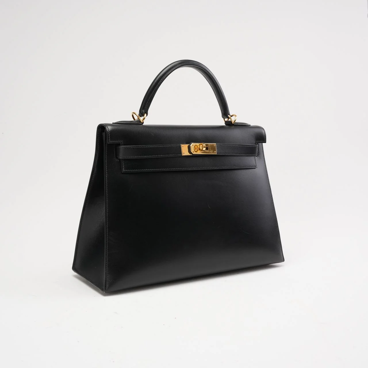 Hermes Black Kelly 32 Sellier in Box Leather 2000