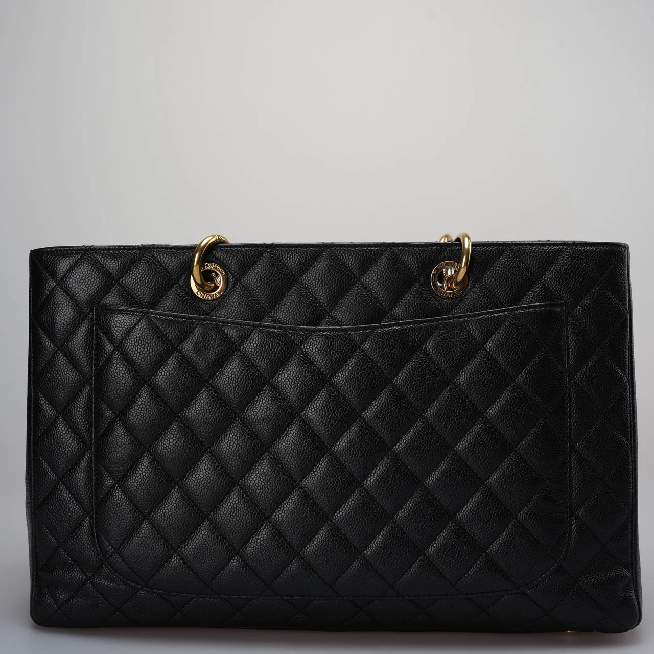 used-Chanel Large Grand Shopping Tote black GST Bag in Caviar Leather with Gold Hardware-MILOURA