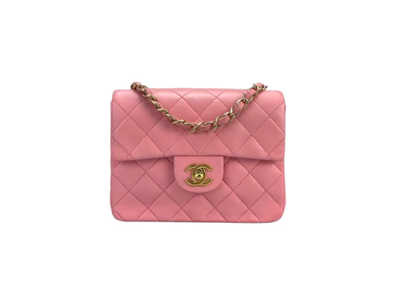 used-Chanel Vintage Rose Pink Classic Mini Square Flap Bag in Lambskin with Gold Hardware-MILOURA