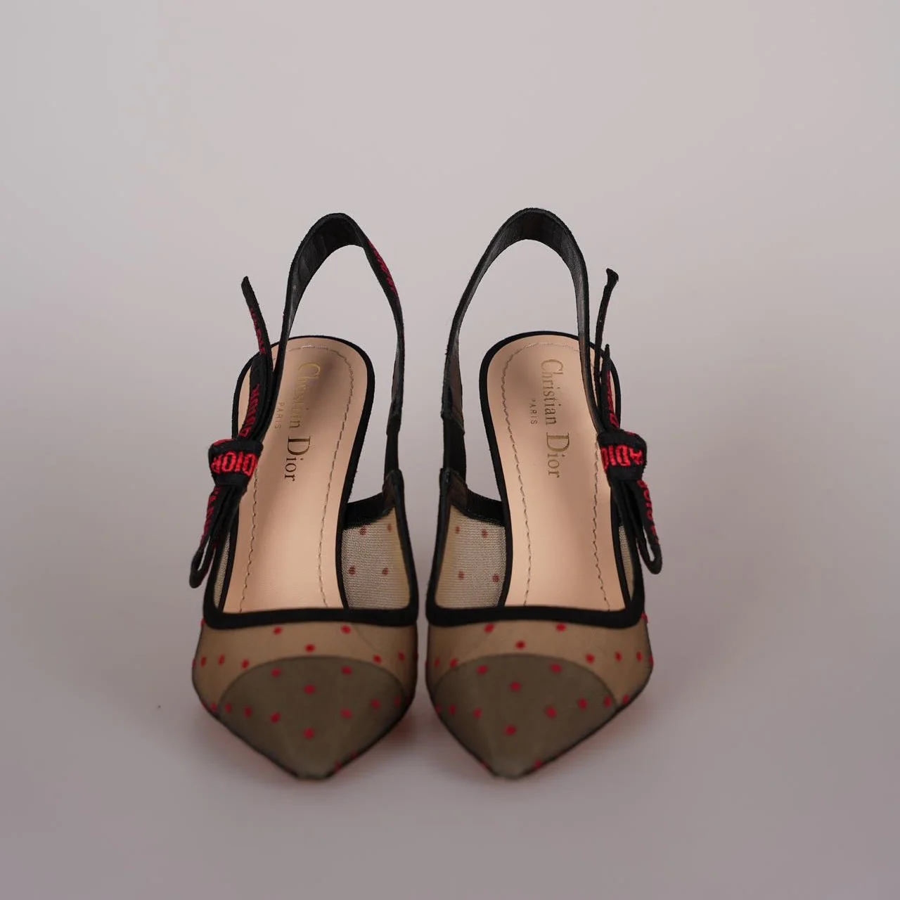 used-Christian Dior Mesh Plumetis Suede J'Adior Slingback 8cm Pumps 37.5 Beige/Black-MILOURA