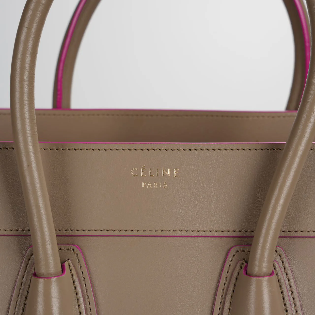 used-CELINE Calfskin Mini Luggage in Beige and Pink-MILOURA