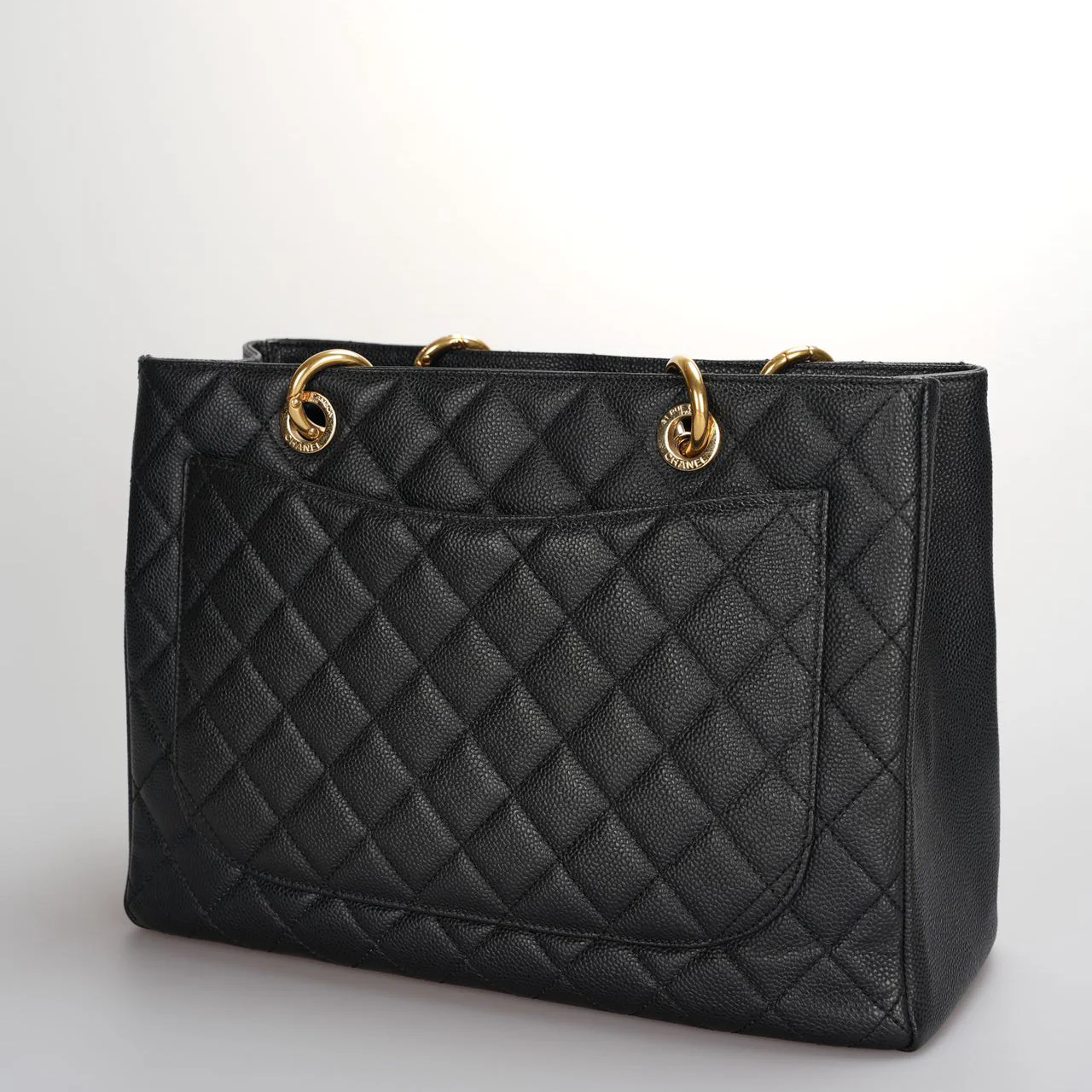 used-Chanel Black Grand Shopping Tote GST Bag in Caviar Leather with Gold Hardware-MILOURA