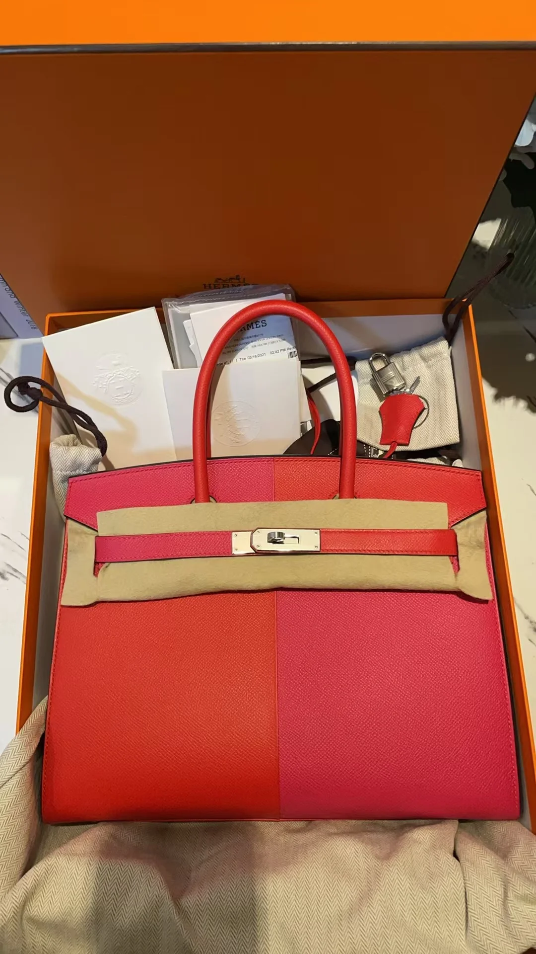 used-Hermes Epsom Casaque Birkin Sellier 30 Rouge Coeur Rose Extreme Bleu Zanziba with palladium Hardware-MILOURA
