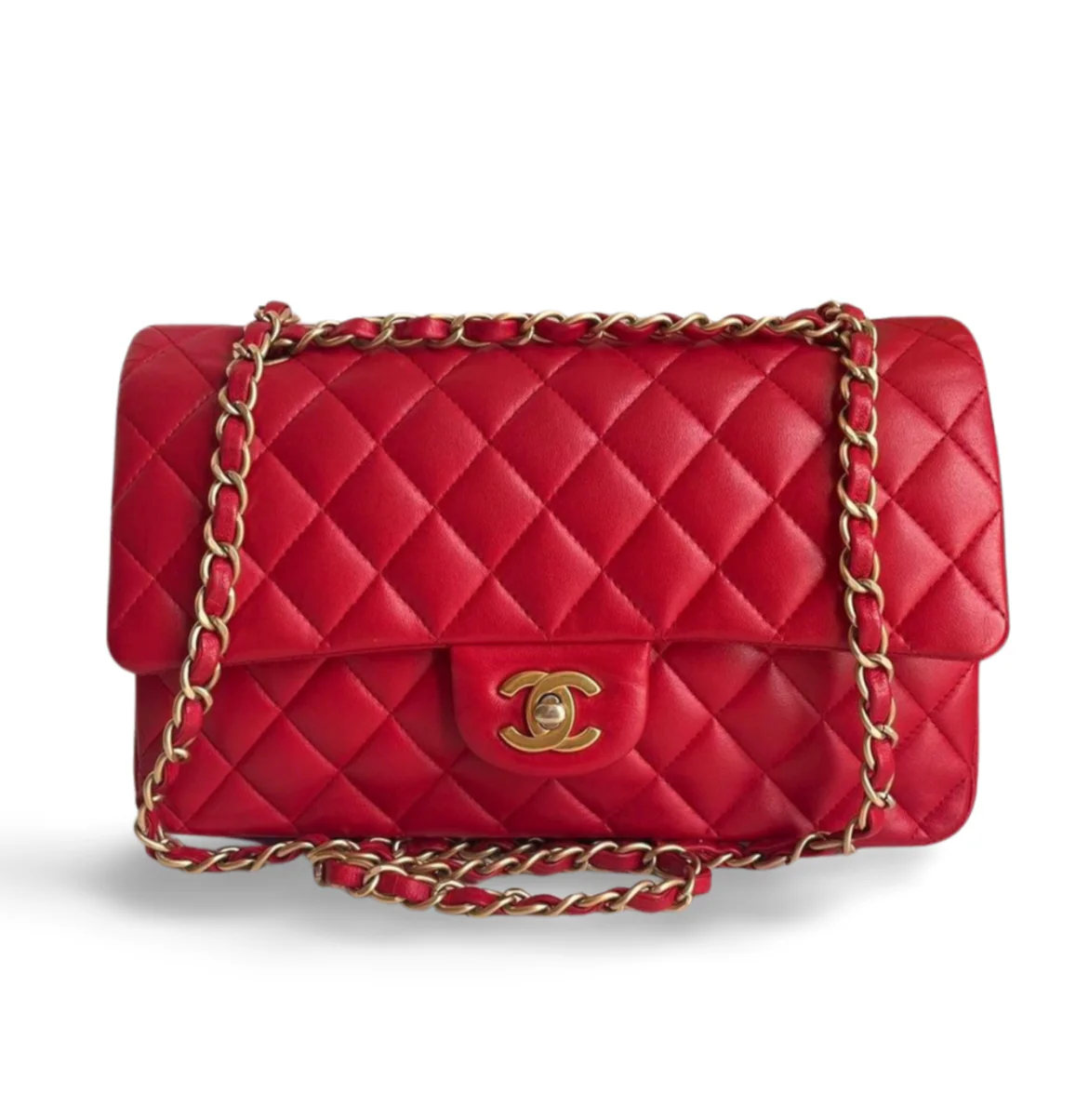 Chanel Red Classic Double Flap Bag in Medium Size Lambskin Leather With Gold Hardware - Best Replica Bag Shop
