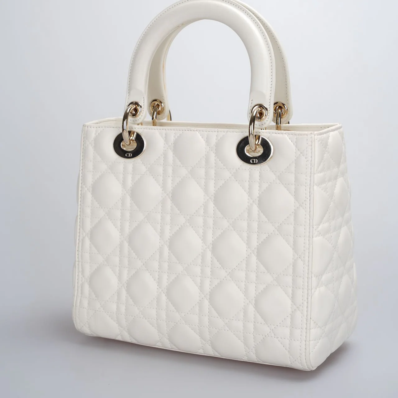 used-Christian Dior White Lady Dior Medium Bag-MILOURA