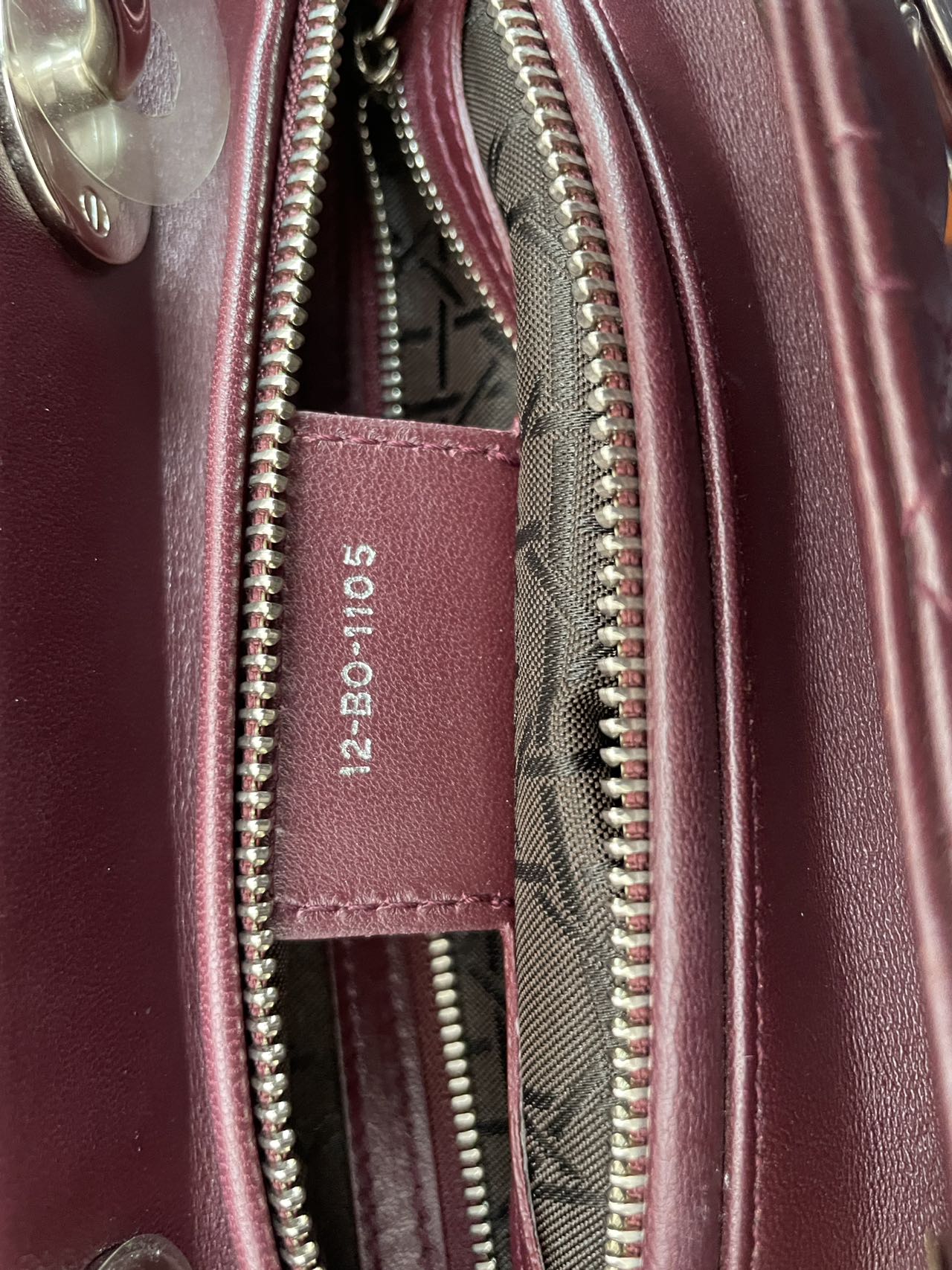 used-Christian Dior Burgundy Lady Dior Bag in Cannage Lambskin Leather with Silver Hardware Medium-MILOURA