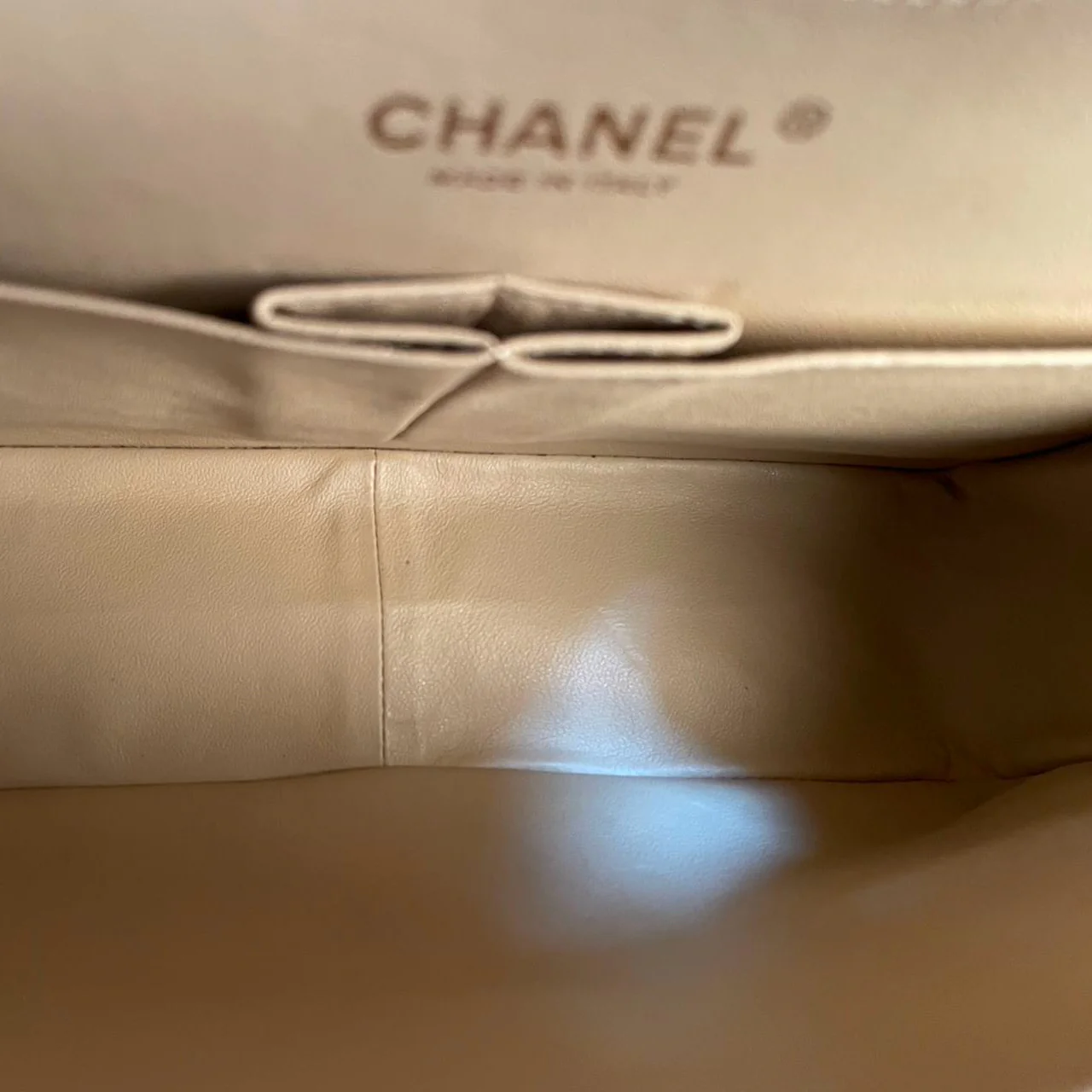 used-Chanel Beige Jumbo timeless Flap Bag Caviar Leather with Gold Hardware-MILOURA