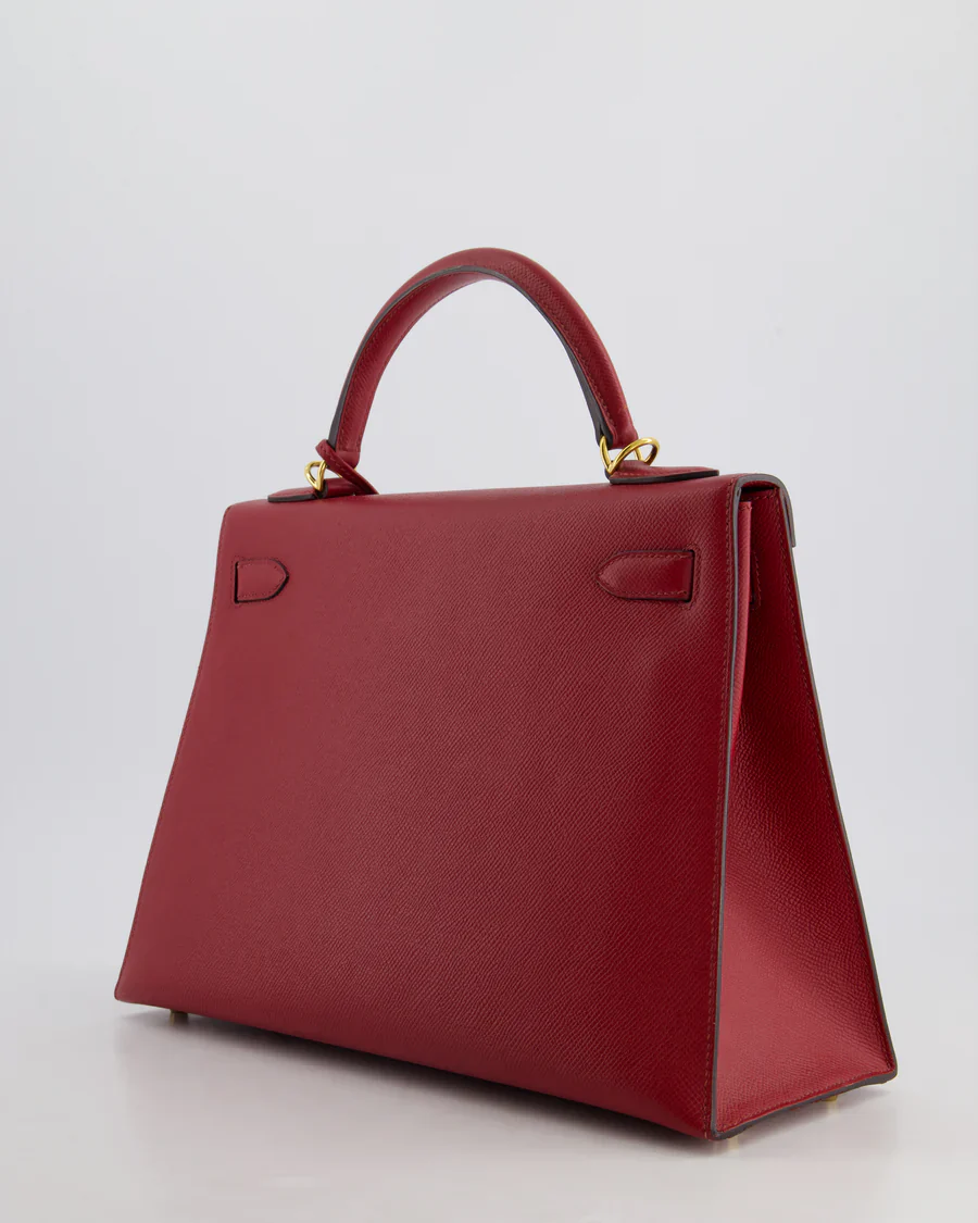 used-Hermes Kelly 32cm Sellier Bag in Dark Red Epsom Leather Gold Hardware-MILOURA