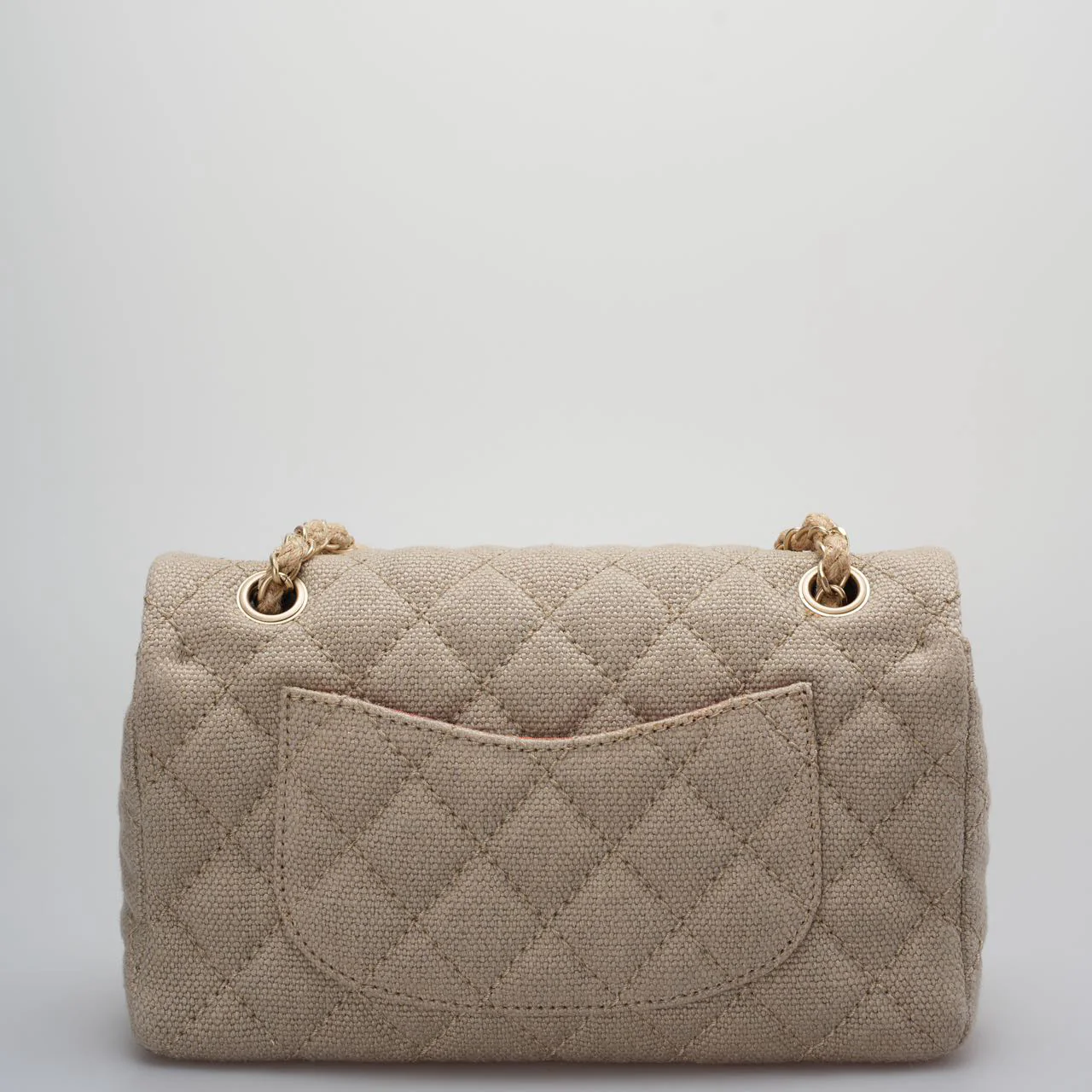 used-Chanel linen timeless Quilted Medium Flap in Beige very rare-MILOURA