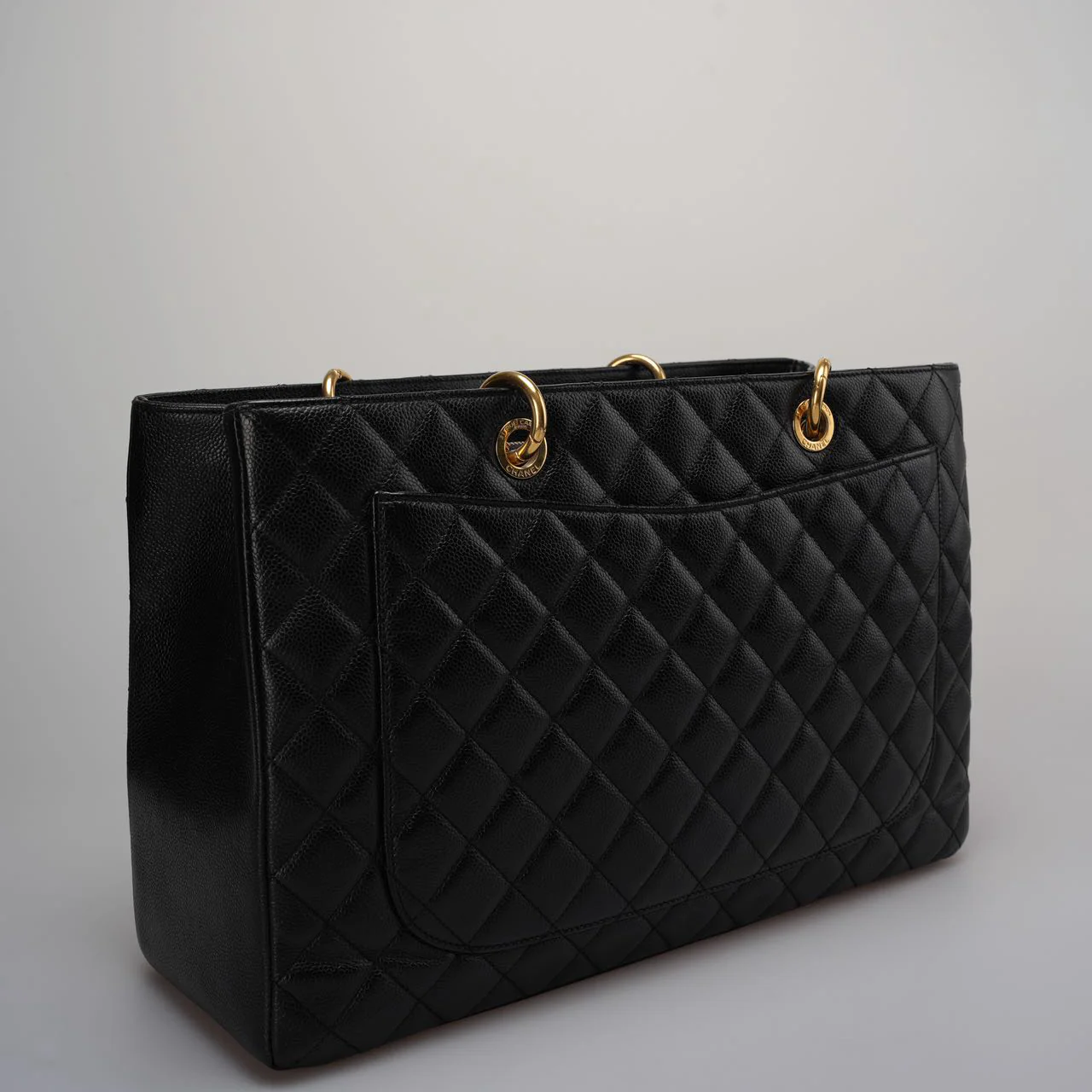 used-Chanel Large Black Grand Shopping XL GST Tote Bag in Caviar Leather with Gold Hardware-MILOURA