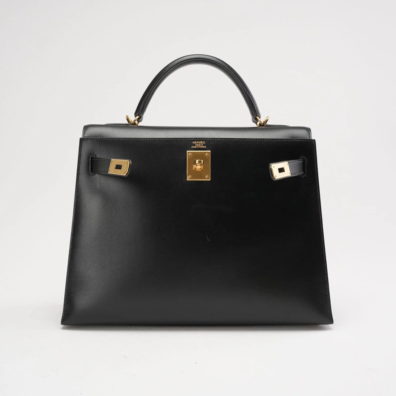Hermes Black Kelly 32 Sellier in Box Leather 2000