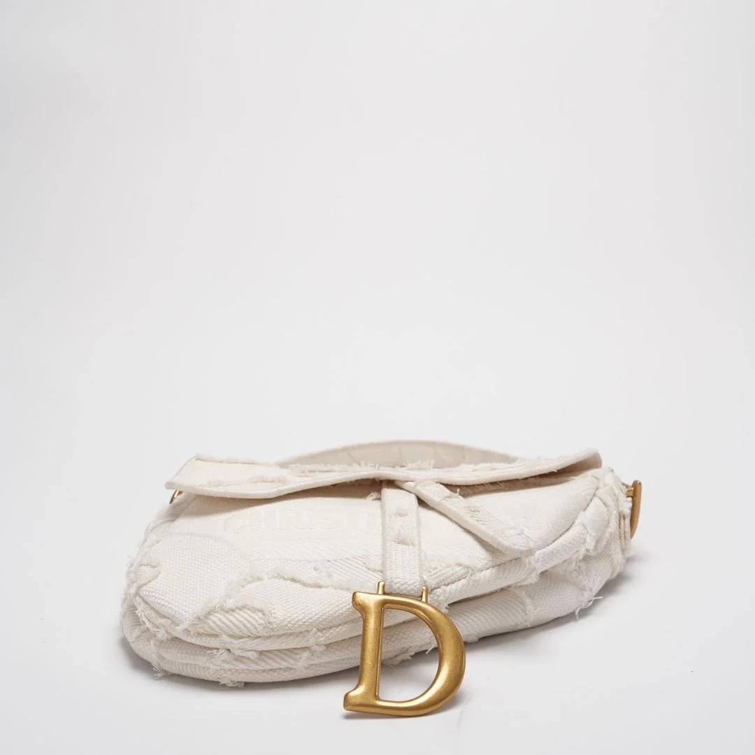 Dior Saddle Bag Camouflage White Canvas Medium Handbag with Gold Hardware 2020