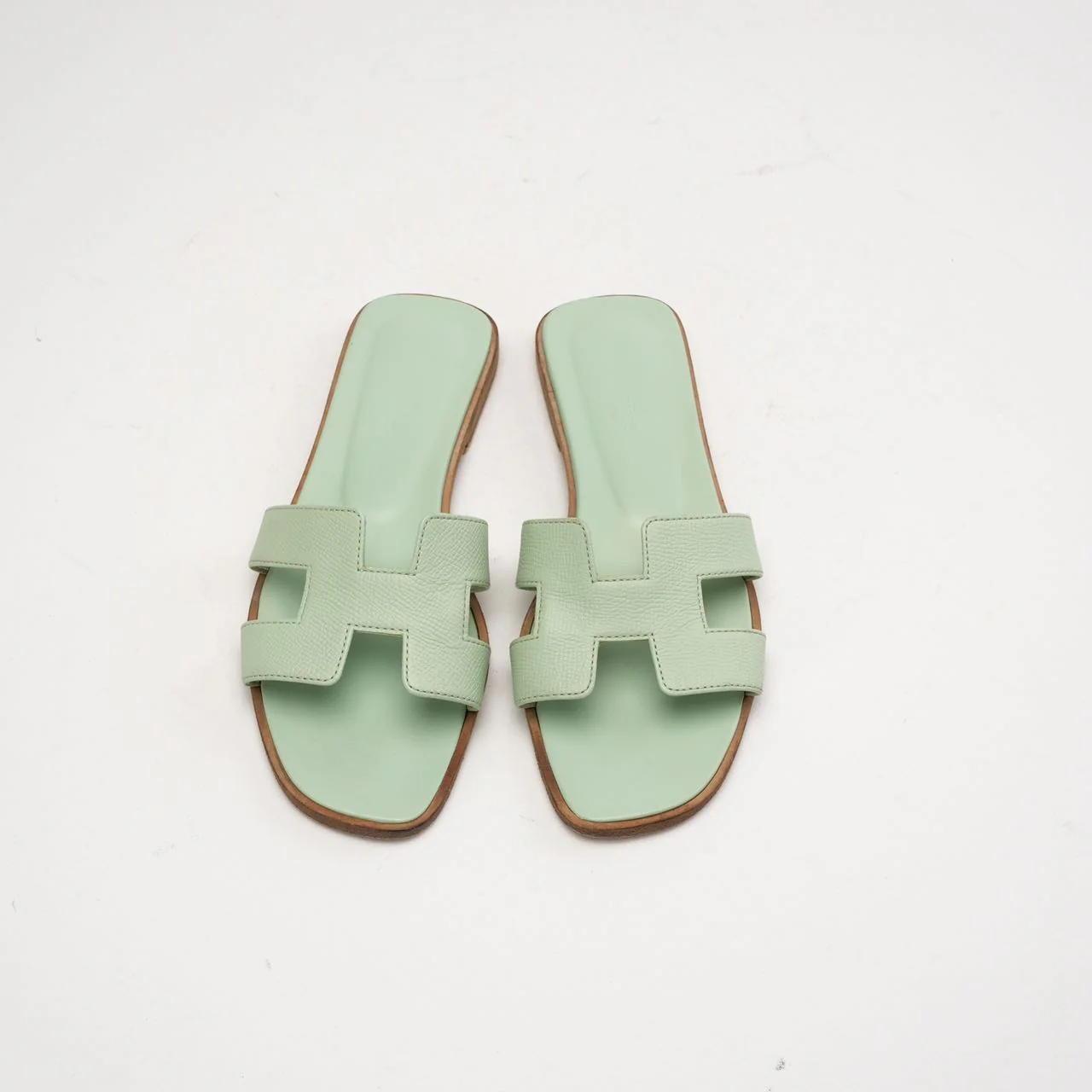 Hermes Vert Jade Epsom Leather Oran Sandals 38