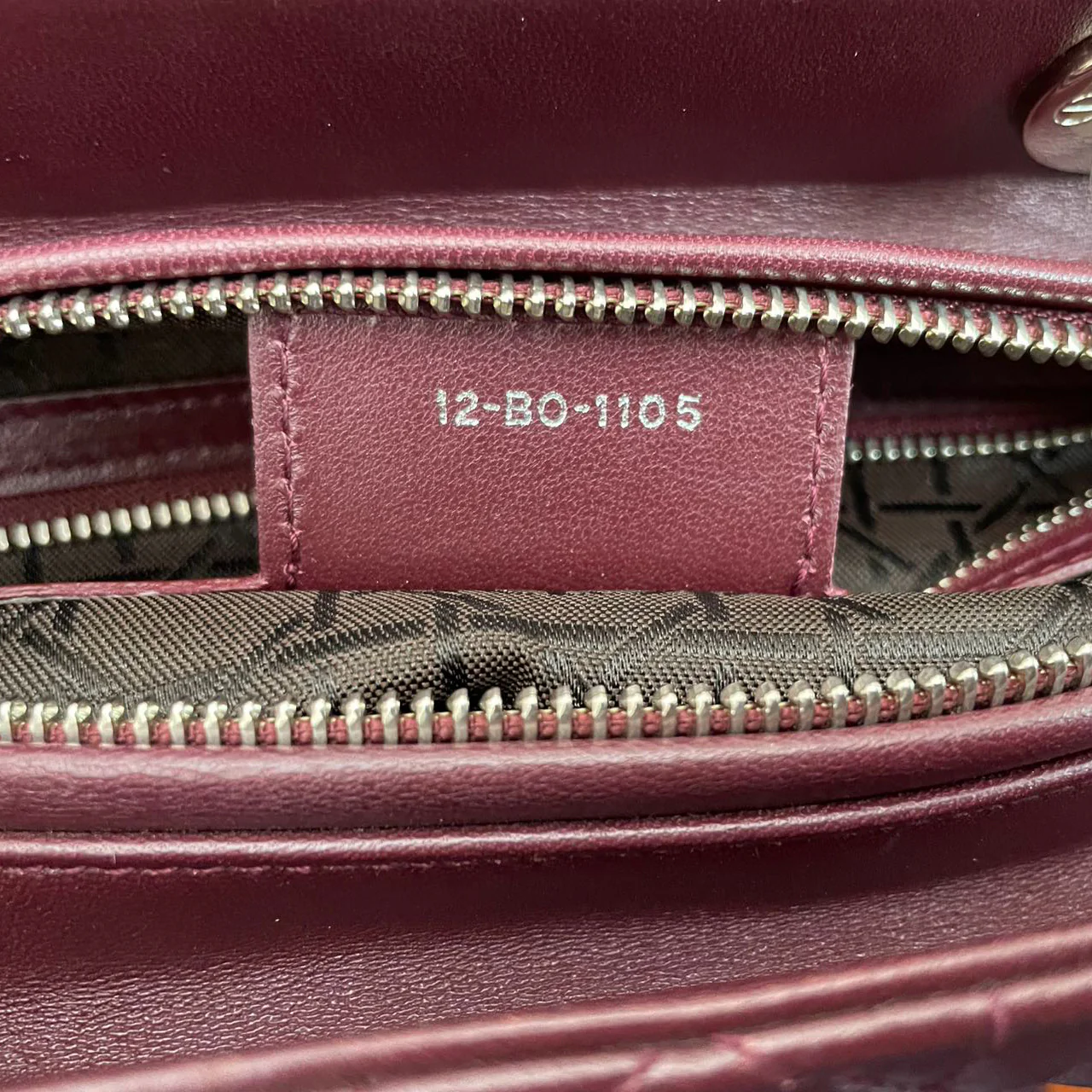 used-Christian Dior Burgundy Lady Dior Bag in Cannage Lambskin Leather with Silver Hardware Medium-MILOURA