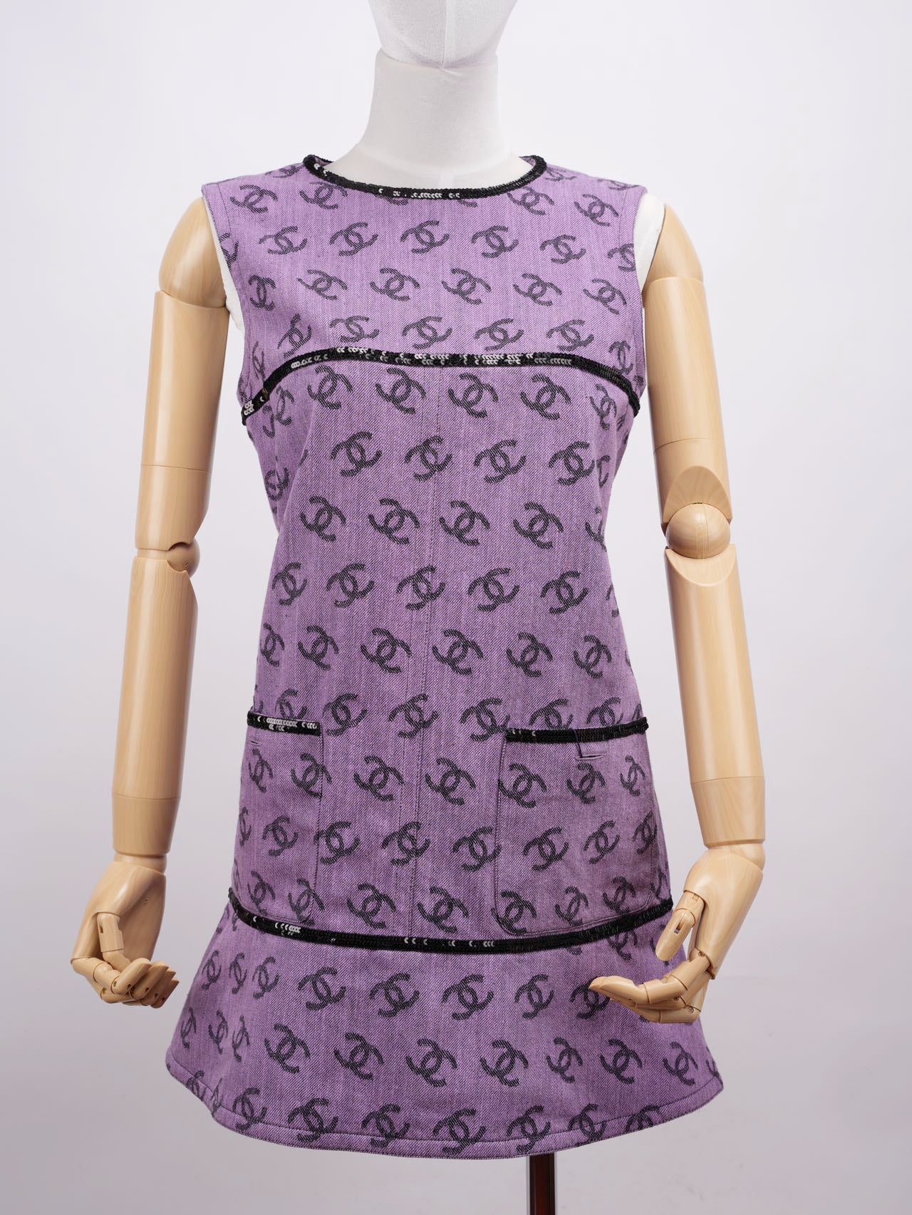 Chanel Cc All OverPrint 22 Runway Mini Dress in Purple Fr 38