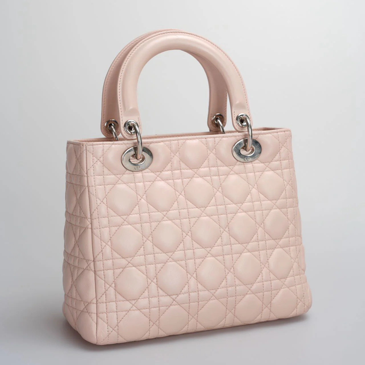 used-Christian Dior Pink Medium Lady Dior Bag in Cannage Lambskin Leather with Silver Hardware-MILOURA