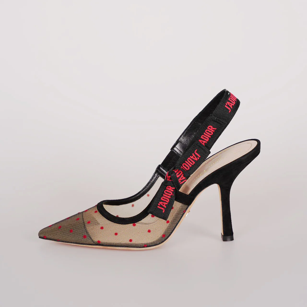 used-Christian Dior Mesh Plumetis Suede J'Adior Slingback 8cm Pumps 37.5 Beige/Black-MILOURA