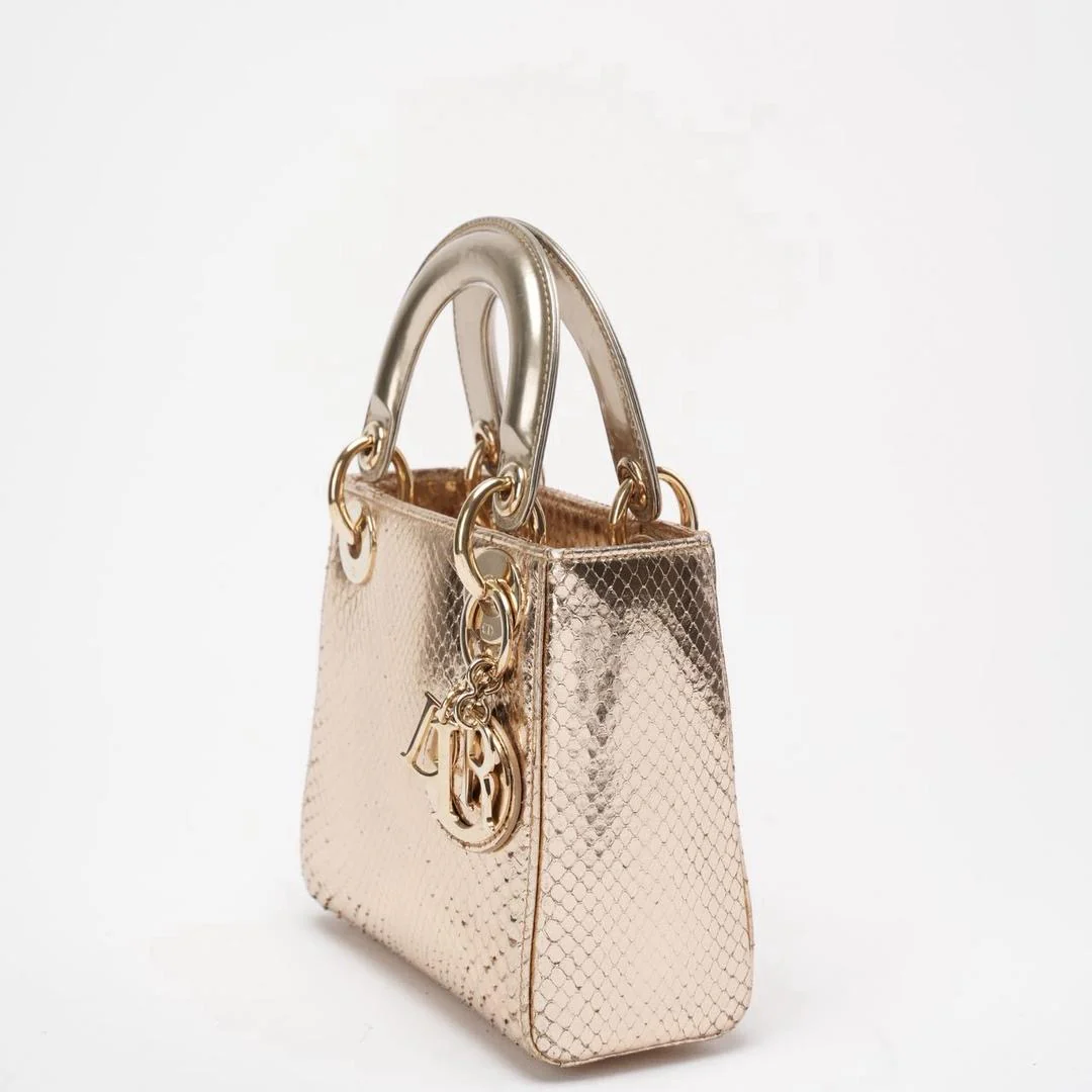 Dior Mini Lady Dior Bag Gold in Python Leather with Gold Hardware on