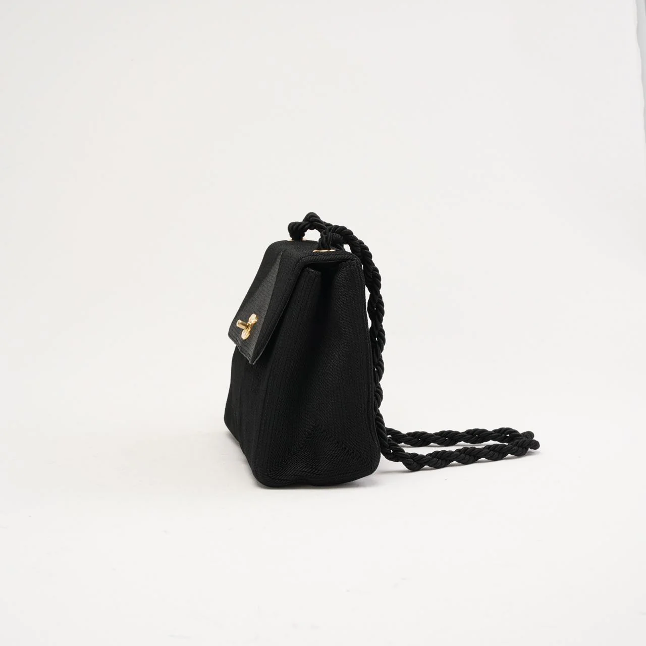 Chanel Vintage Silk Rope Mini Kelly Flap Black 1997