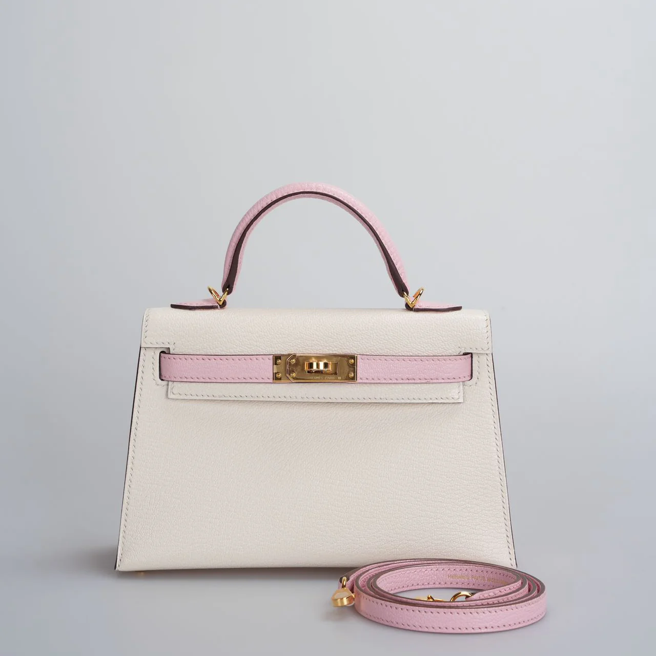 used-Hermes Mini Kelly 20cm HSS In Chèvre mysore Nata with Rose Sakura-MILOURA